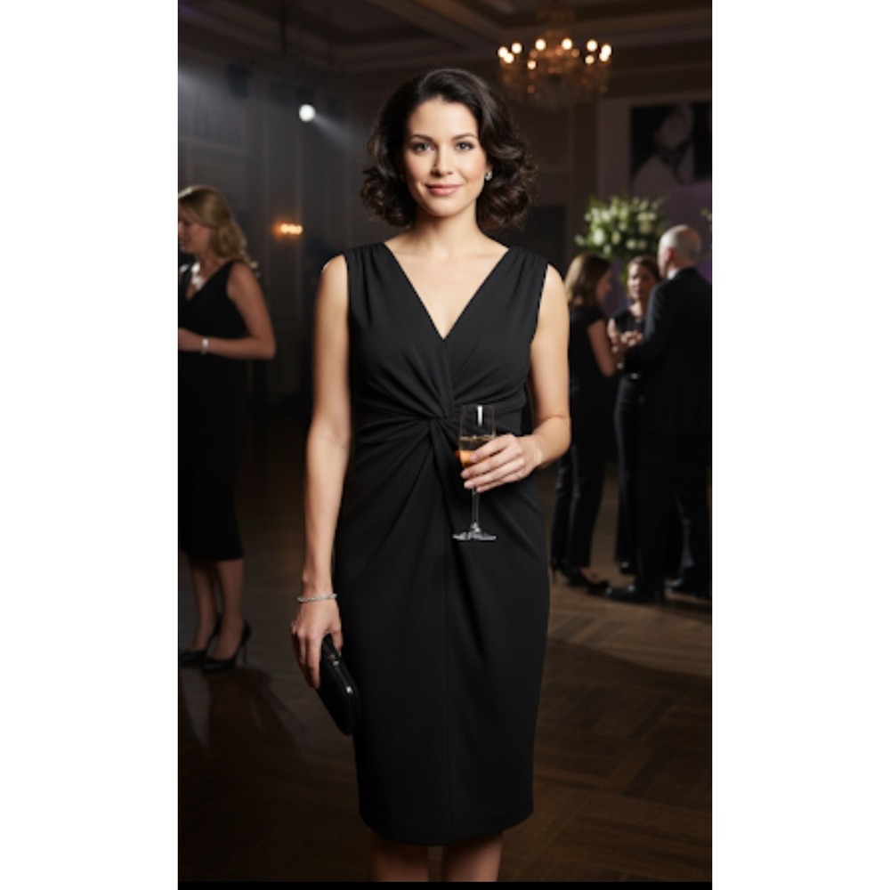 Classic Adrienne Vittadini Black Twist‎ Front Sleeveless Sheath Dress Size 8